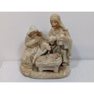Vintage Porcelain Jesus Mary Joseph Manger Nativity 1 Piece Christmas Religious